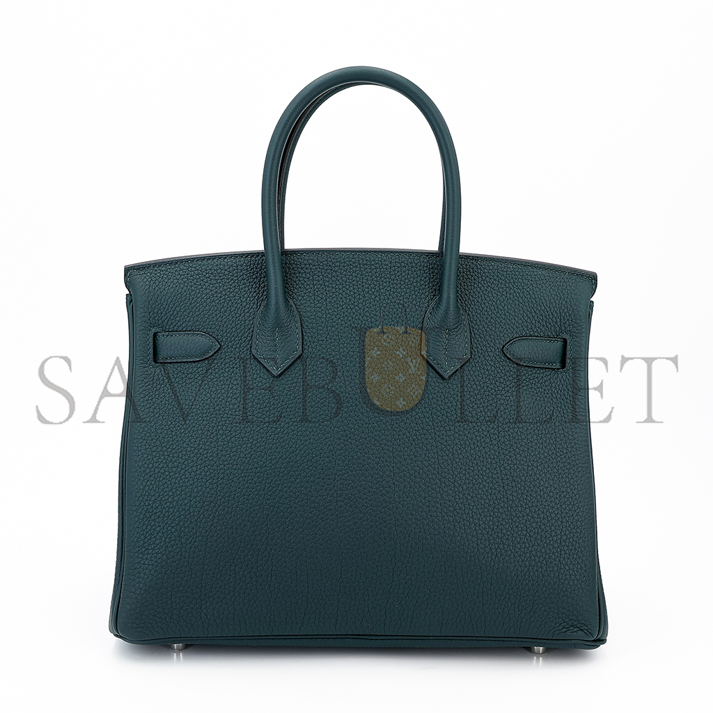 HERMÈS BIRKIN 25 TOGO LEATHER CYPRESS GREEN AND GLASS BLUE WITH SILVER BUCKLE BAG 8241275657 (25*20*13cm)